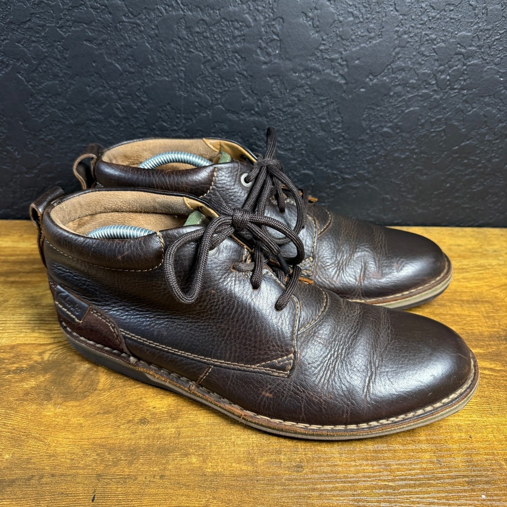 Clarks Edgewick Mens Brown Leather Chukka Boots‎ Size 9 M Lace Up Casual